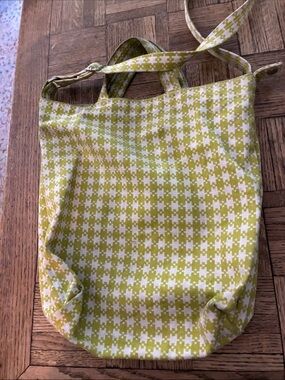 BAGGU Olive Green and White Houndstooth Canvas Tote